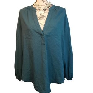 NWT A New Day Women's Teal V-Neck Relaxed Fit Bell-Sleeved Top  | Large